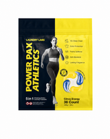 Laundry Pax Athletics packaging with a woman running on a yellow background
