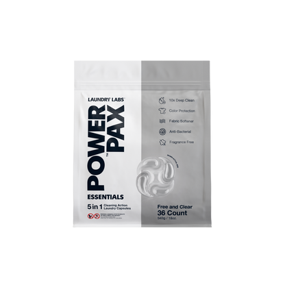 Power Pax 5-in-1 Free & Clear Laundry Pods | Case of 8 (36-Count Bags)