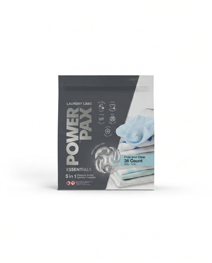 Power Pax 5-in-1 Free & Clear Laundry Pods | Case of 8 (36-Count Bags)