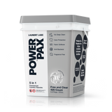 Front view of PowerPax Free and Clear laundry capsules bucket