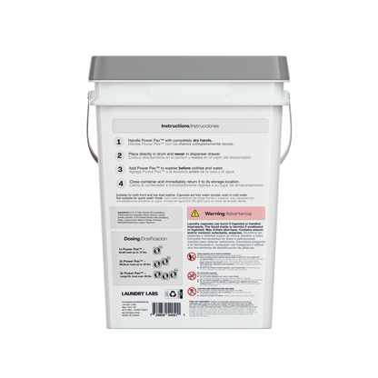 Back label of Free and Clear PowerPax bucket with instructions and dosage info.