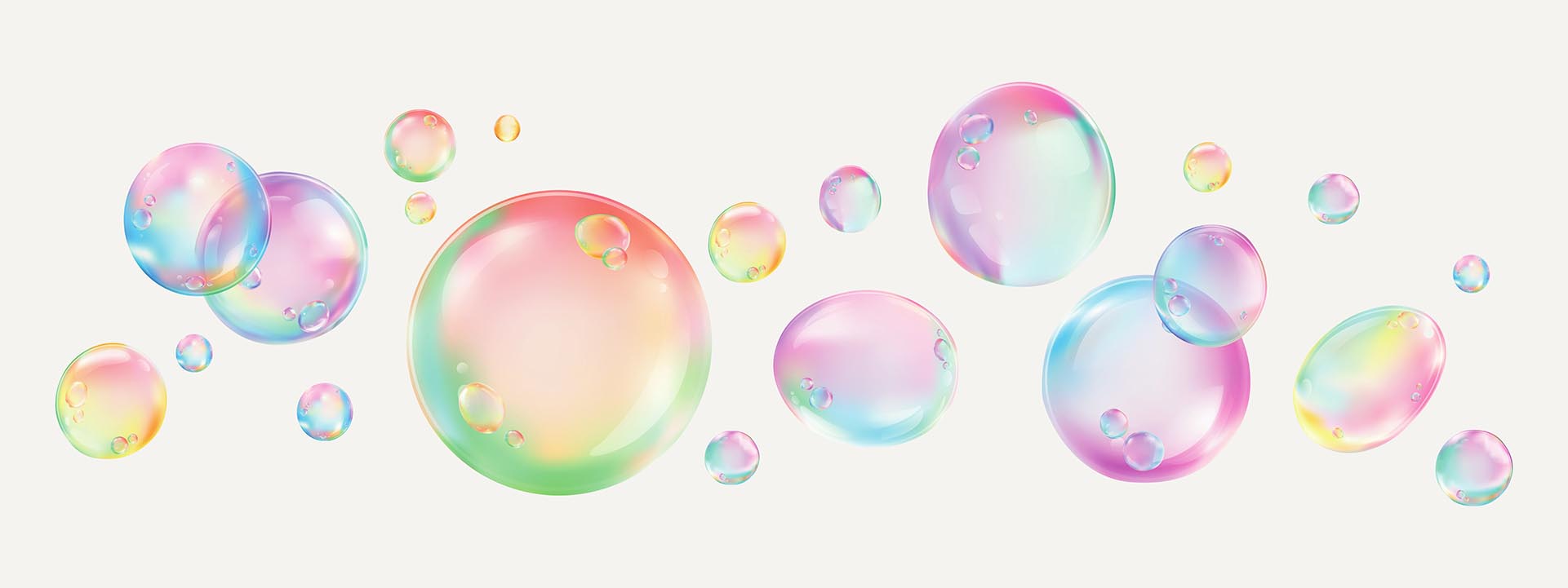 Colorful soap bubbles on a white background