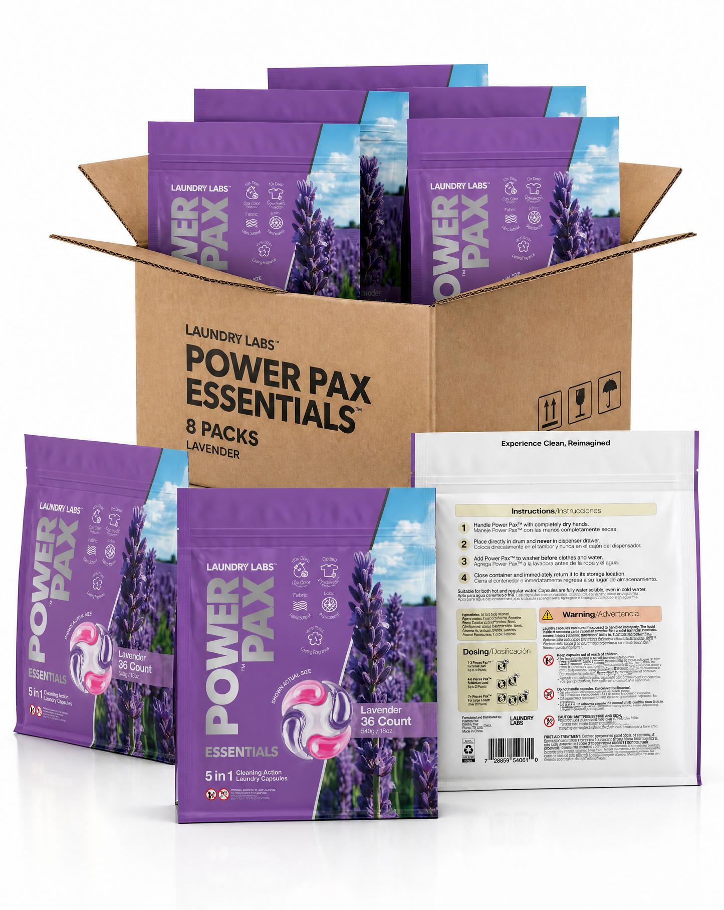 PowerPax™ 5-in-1 Lavender Laundry Pods | Case of 8 (36-Count Bags)