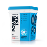 Angled view of Laundry Labs PowerPax Linen Fresh 5-in-1 capsules bucket.