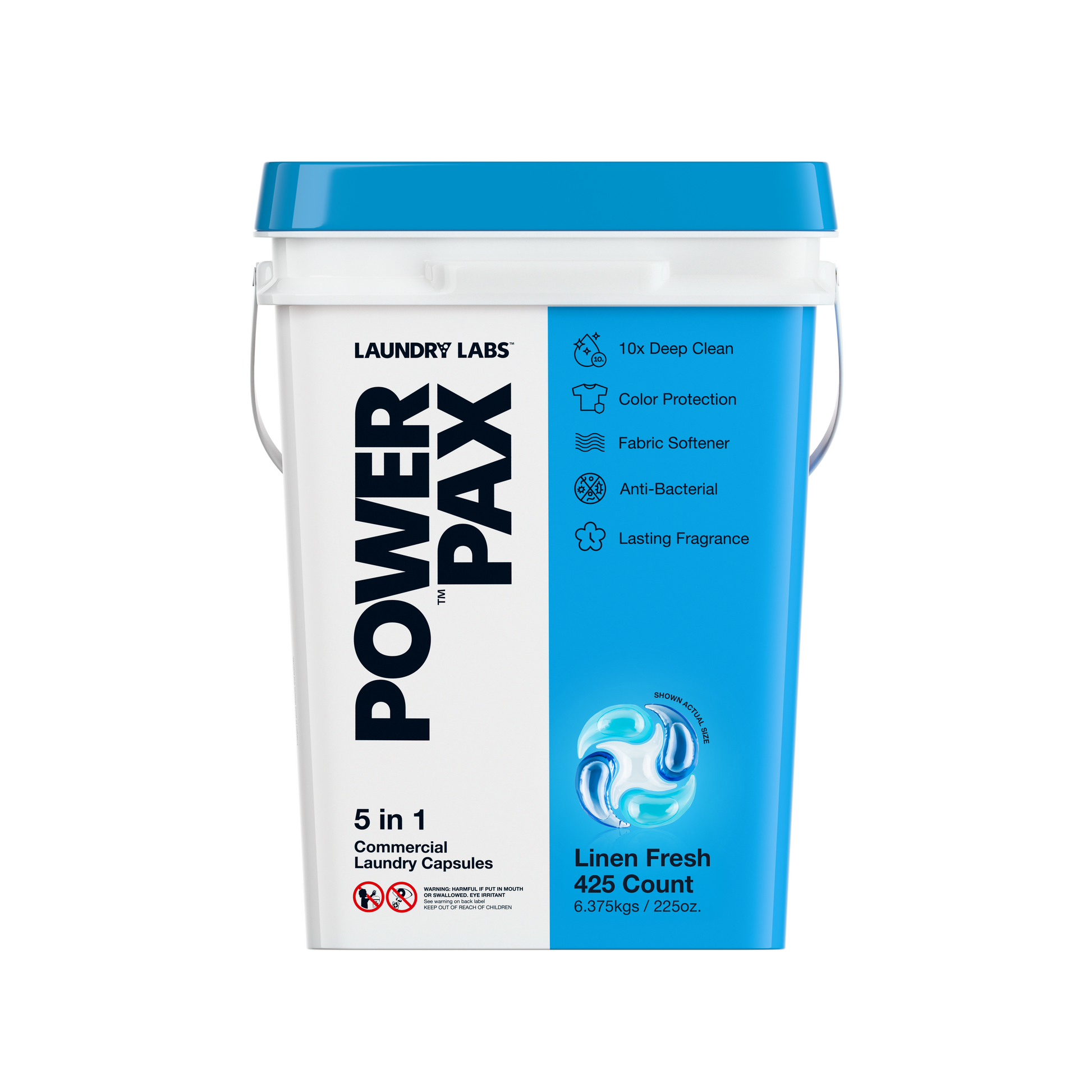 Front view of PowerPax Linen Fresh bucket with color protection and freshness.