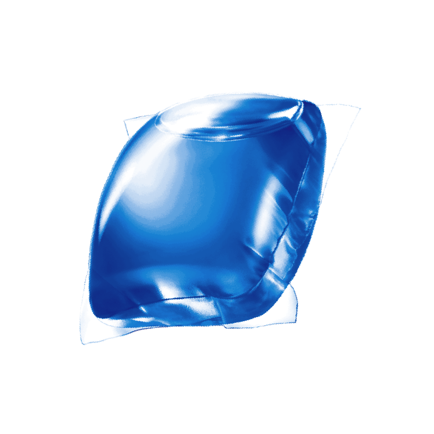 Close-up of a single Linen Fresh PowerPax laundry detergent capsule with crisp blue formula inside.