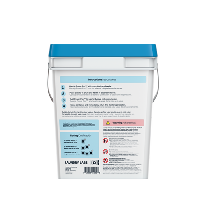 Back view of Linen Fresh PowerPax bucket with directions and safety info.