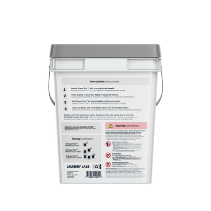 Back label of Free and Clear PowerPax container with instructions and safety info