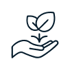 Line drawing of a hand holding a sprouting plant