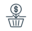 Icon of a shopping cart with a dollar sign, indicating a purchase or transaction.